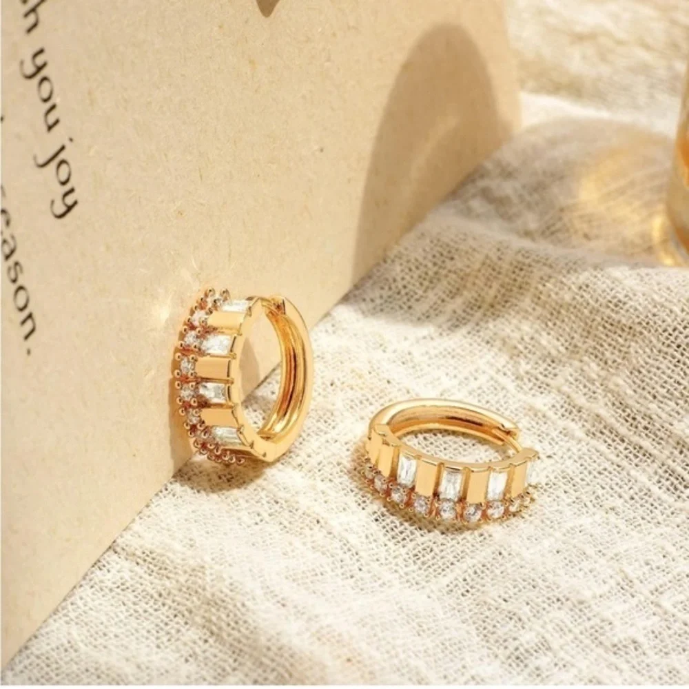 GOLD 14k Gold Plated Cubic Zirconia Crown Hoop Earrings
